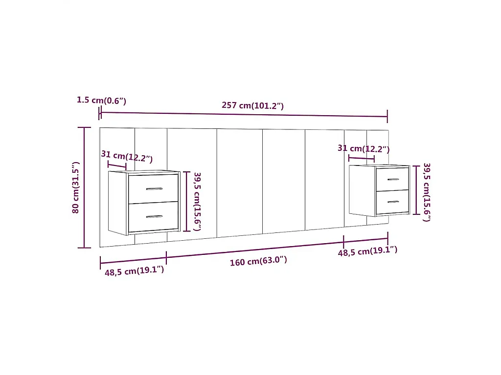 Testiera Letto con Comodini in Legno Multistrato Grigio Cemento