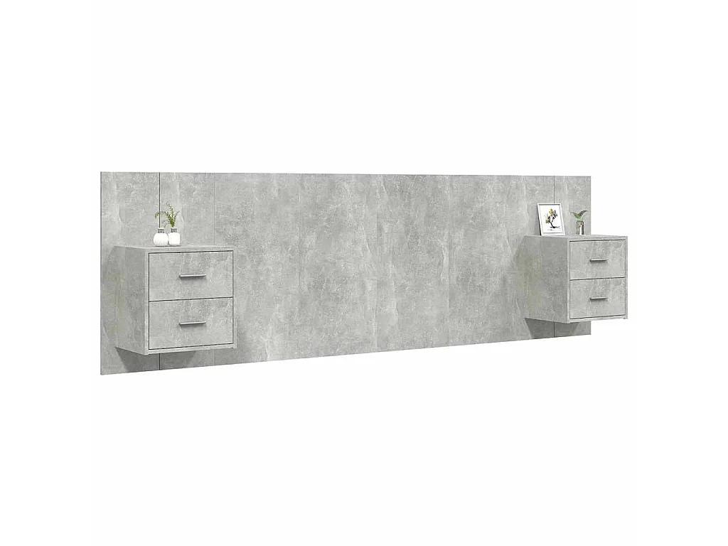 Tête de lit avec armoires Gris béton Bois d'ingénierie
