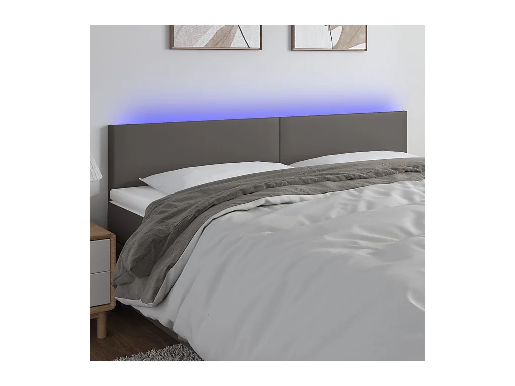 Cabecero con LED cuero sintético gris 180x5x78/88 cm
