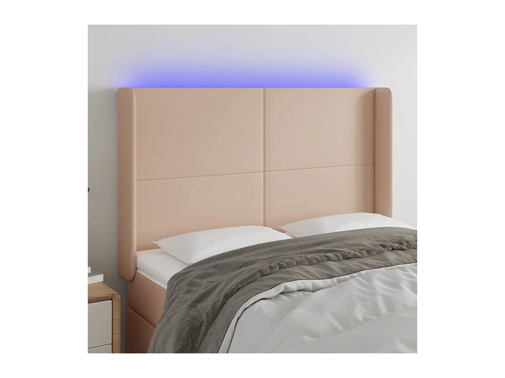 Hoofdbord LED 147x16x118/128 cm kunstleer cappuccinokleurig
