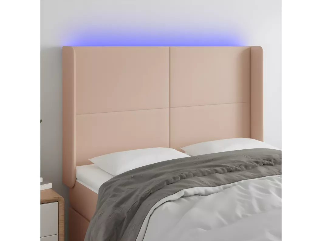 Kauf Unique LED Kopfteil Cappuccino-Braun 147x16x118/128cm Kunstleder