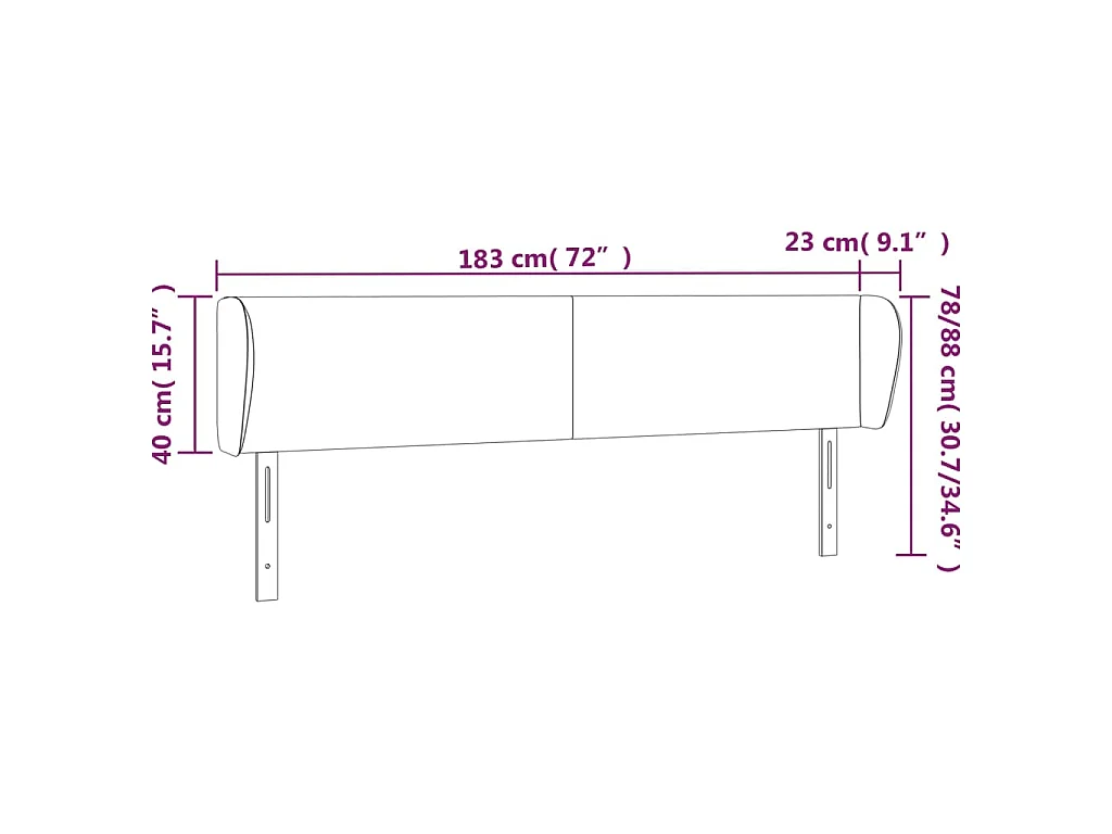 Tête de lit avec oreilles Gris clair 183x23x78/88 cm Velours
