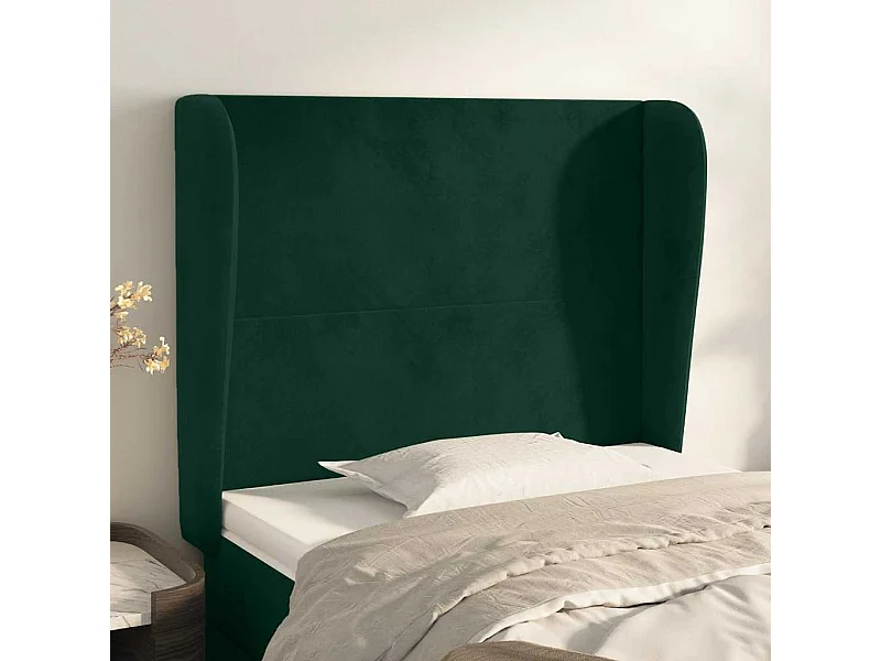 Tête de lit avec oreilles Vert foncé 103x23x118/128 cm Velours