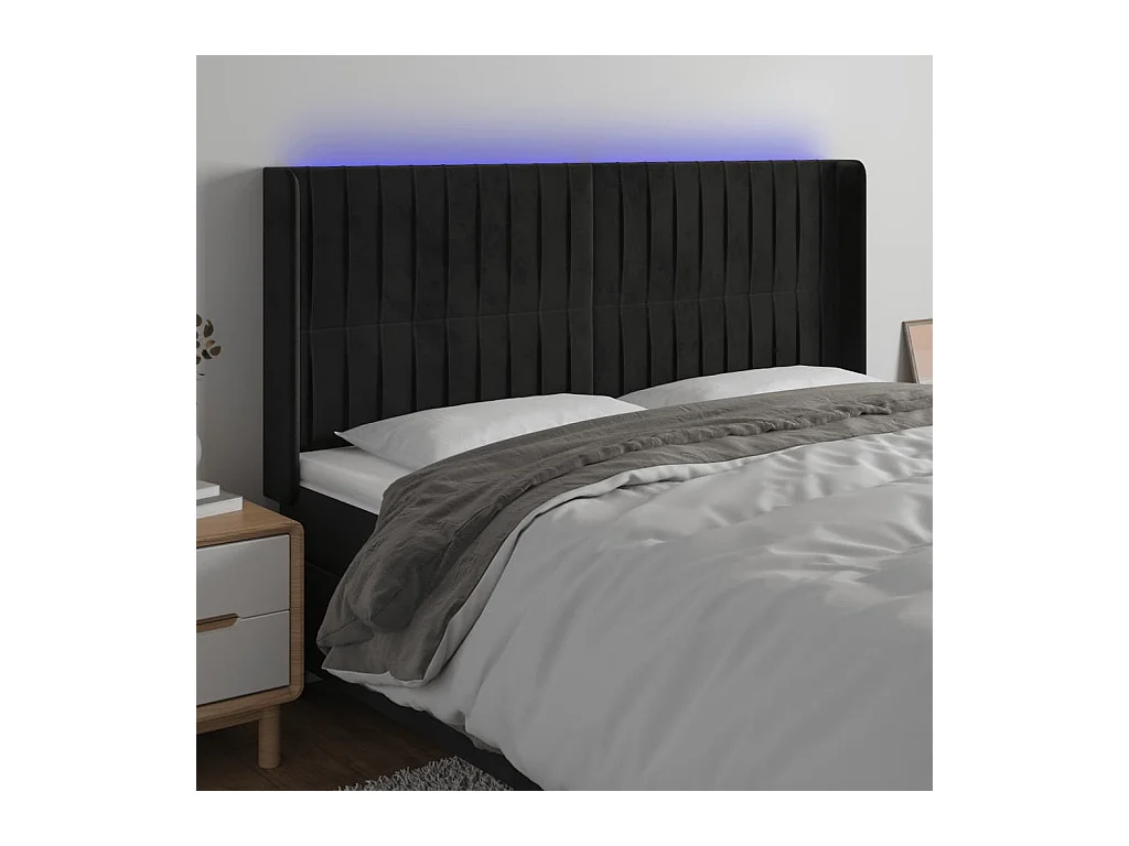 Tête de lit à LED Noir 183x16x118/128 cm Velours