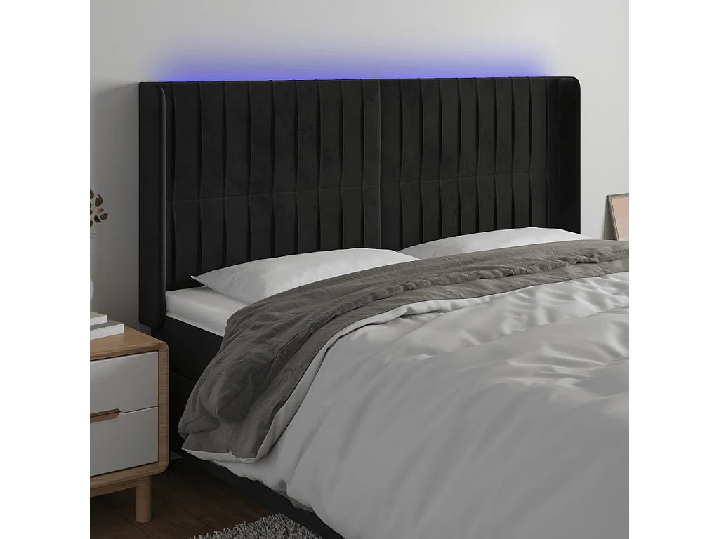 Tête de lit à LED Noir 183x16x118/128 cm Velours