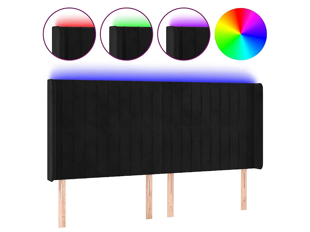 Tête de lit à LED Noir 183x16x118/128 cm Velours