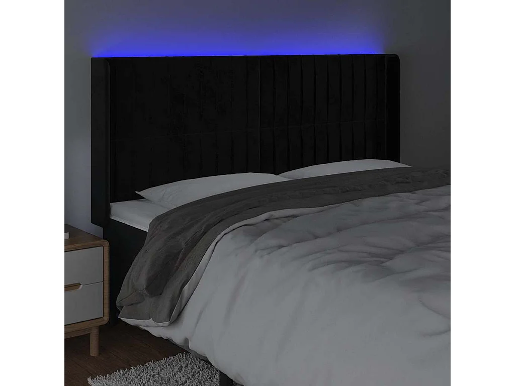 Tête de lit à LED Noir 183x16x118/128 cm Velours