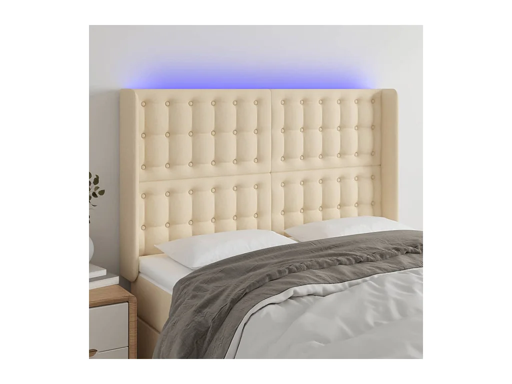 Tête de lit à LED Crème 147x16x118/128 cm Tissu