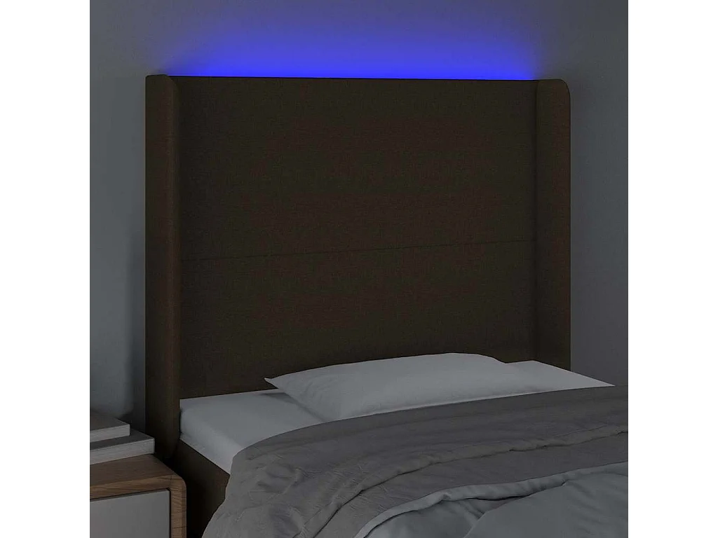 Tête de lit à LED Marron foncé 83x16x118/128 cm Tissu