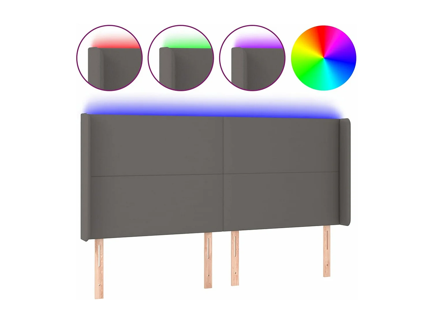 Hoofdbord LED 183x16x118/128 cm kunstleer grijs