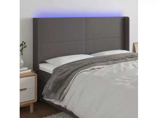 Kauf Unique LED Kopfteil Grau 183x16x118/128 cm Kunstleder