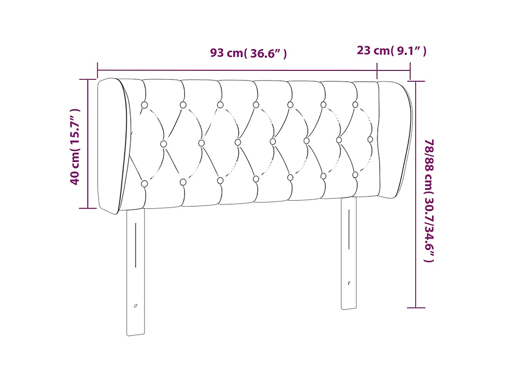 Tête de lit avec oreilles Gris foncé 93x23x78/88 cm Velours