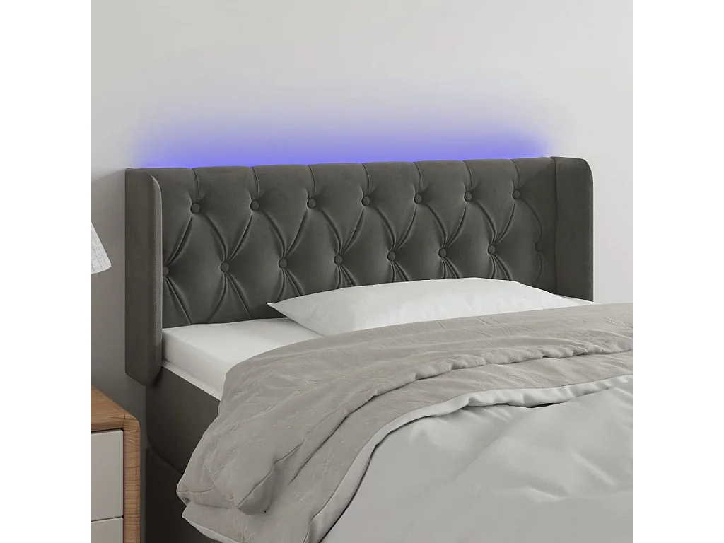 Cabeceira cama c/ luzes LED veludo 93x16x78/88cm cinza-escuro