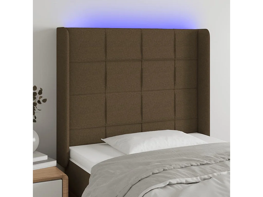 Testiera a LED Marrone Scuro 93x16x118/128 cm in Tessuto