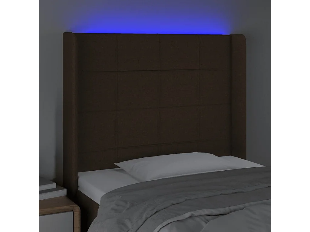 Testiera a LED Marrone Scuro 93x16x118/128 cm in Tessuto