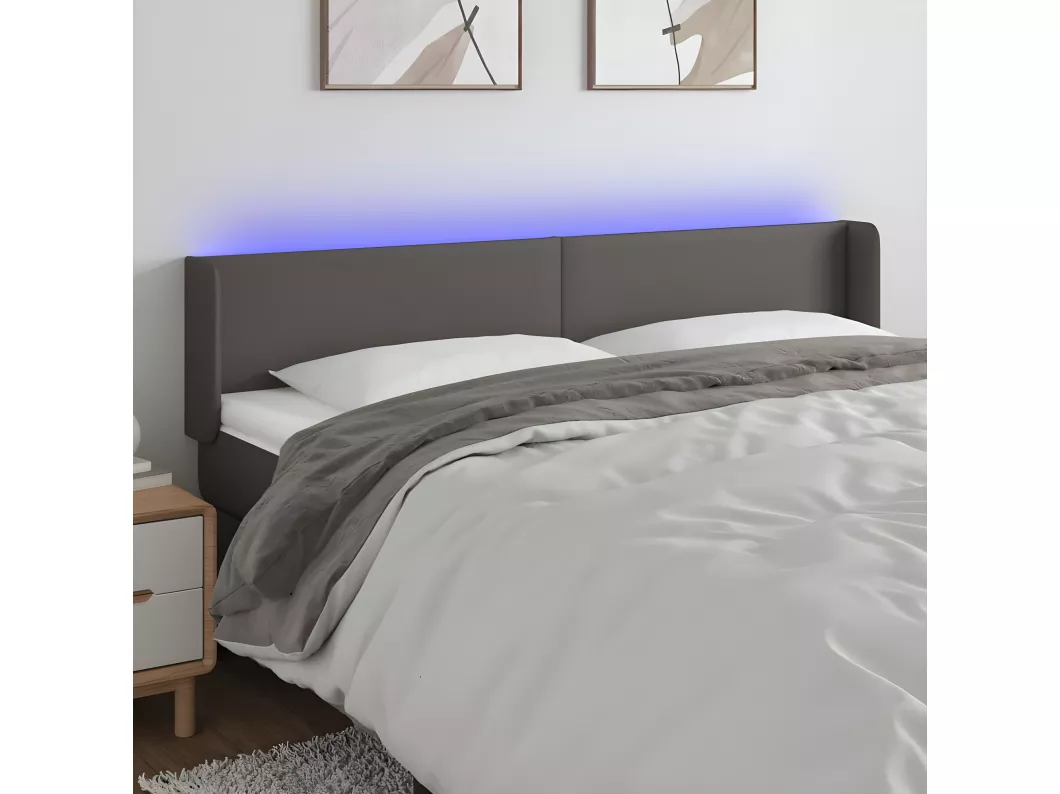 Kauf Unique LED Kopfteil Grau 183x16x78/88 cm Kunstleder