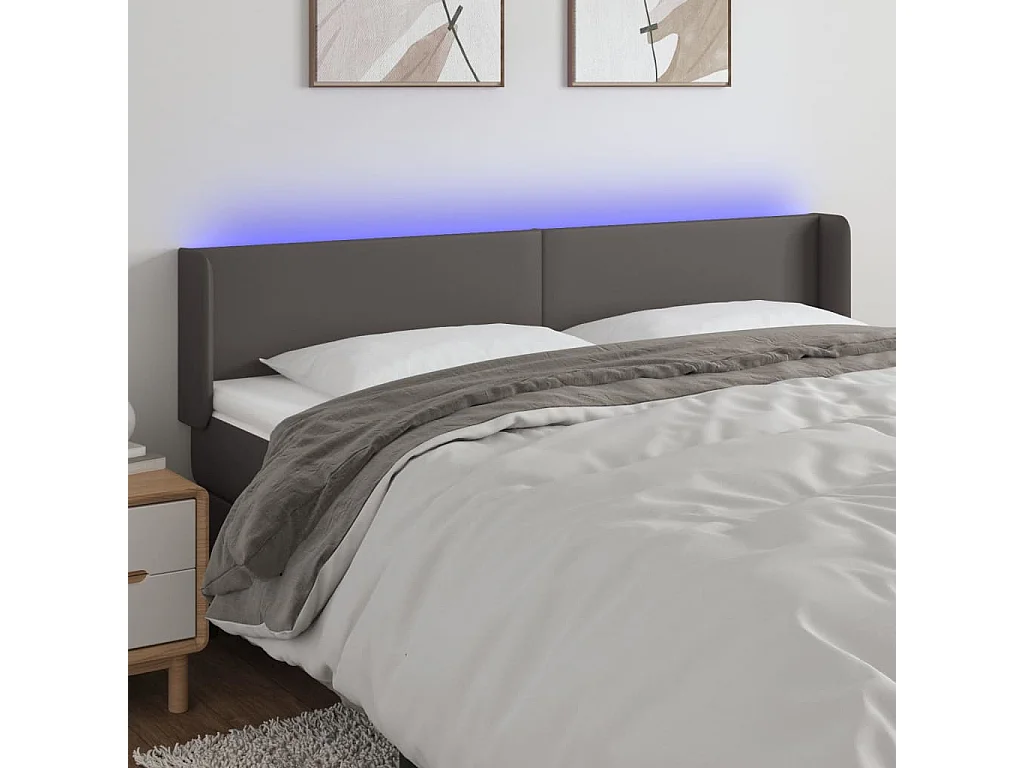 Cabeceira cama c/ LED 183x16x78/88 cm couro artificial cinzento