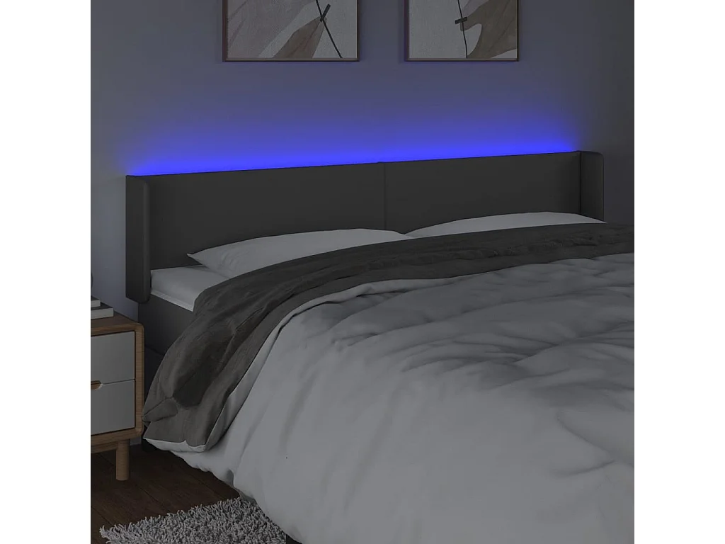 Cabeceira cama c/ LED 183x16x78/88 cm couro artificial cinzento