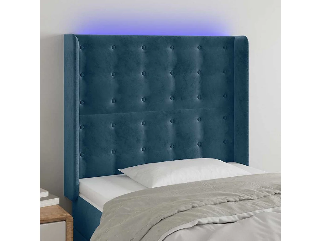 Tête de lit à LED Bleu foncé 103x16x118/128 cm Velours