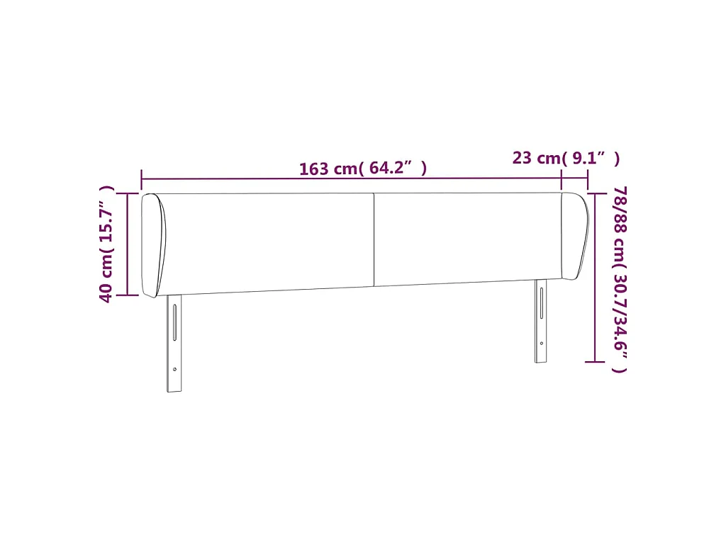 Tête de lit avec oreilles Gris clair 163x23x78/88 cm Velours