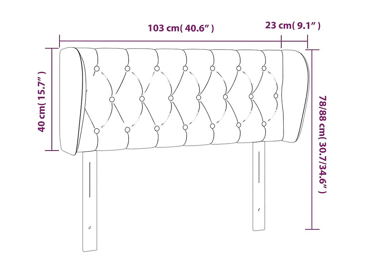 Hoofdbord met randen 103x23x78/88 cm fluweel lichtgrijs