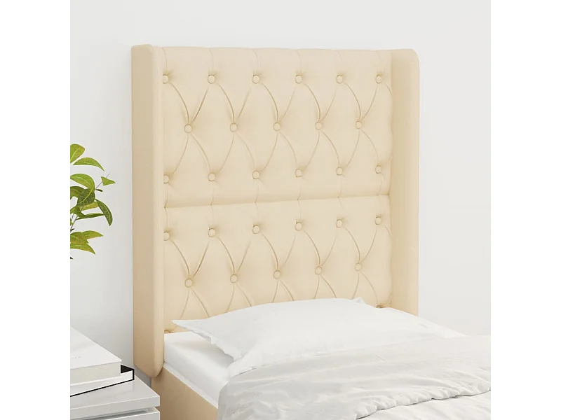 Testiera ad Orecchio Crema 83x16x118/128 cm in Tessuto