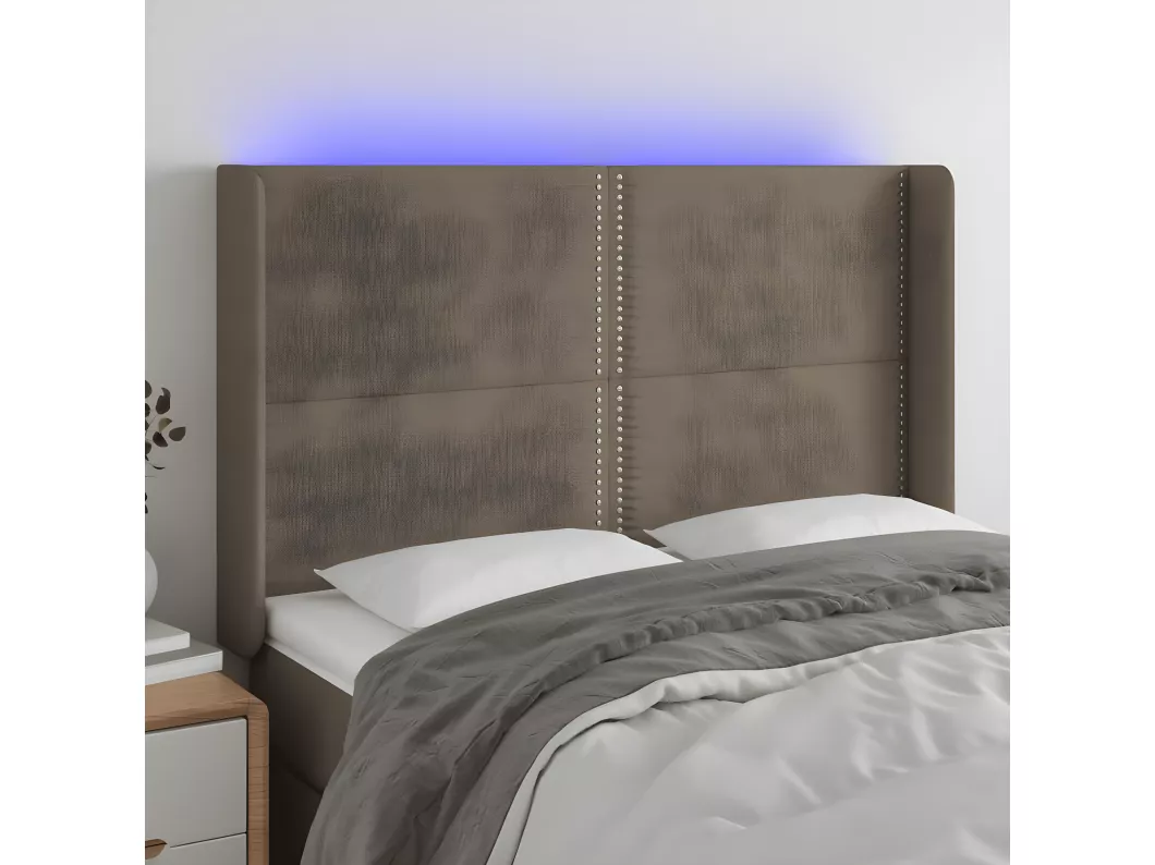 Kauf Unique LED Kopfteil Taupe 147x16x118/128 cm Stoff