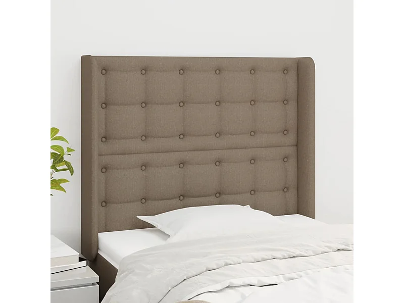 Cabecero con orejas de tela gris taupe 83x16x118/128 cm
