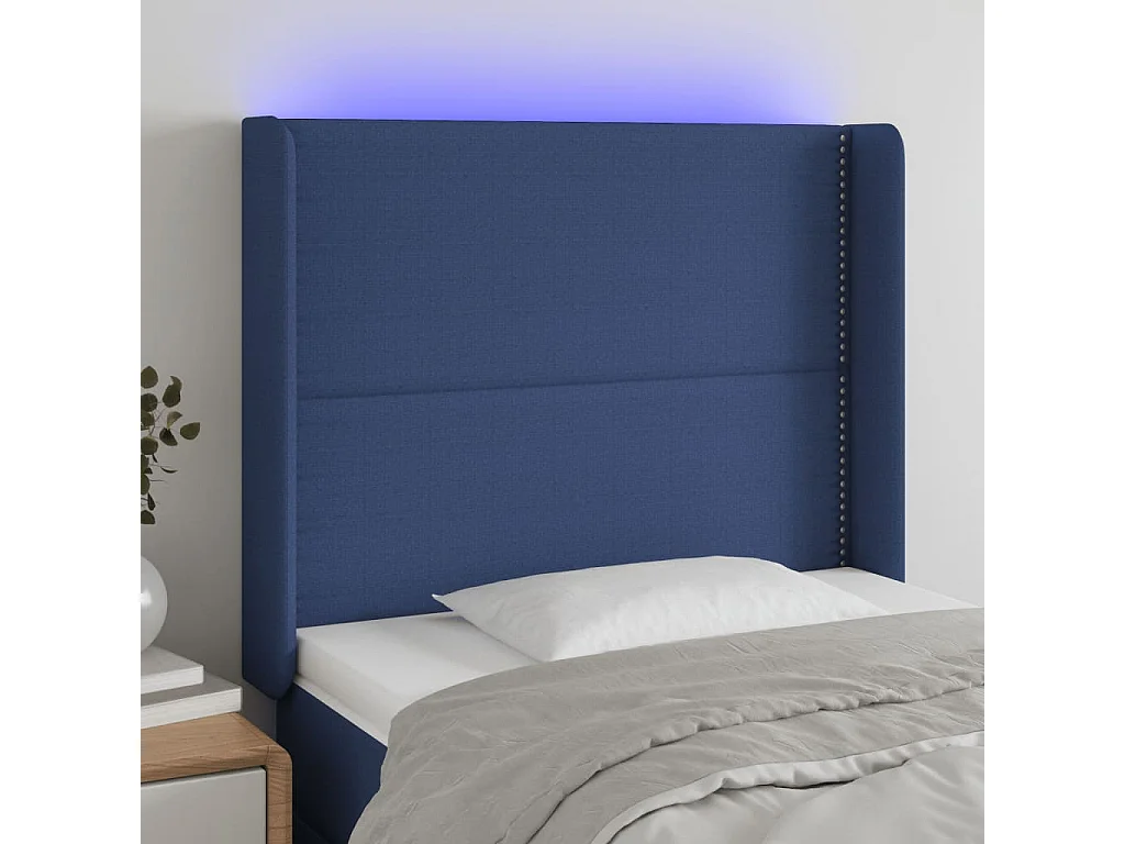 Tête de lit à LED Bleu 103x16x118/128 cm Tissu