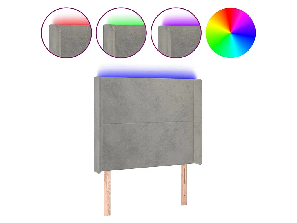 Tête de lit à LED Gris clair 83x16x118/128 cm Velours