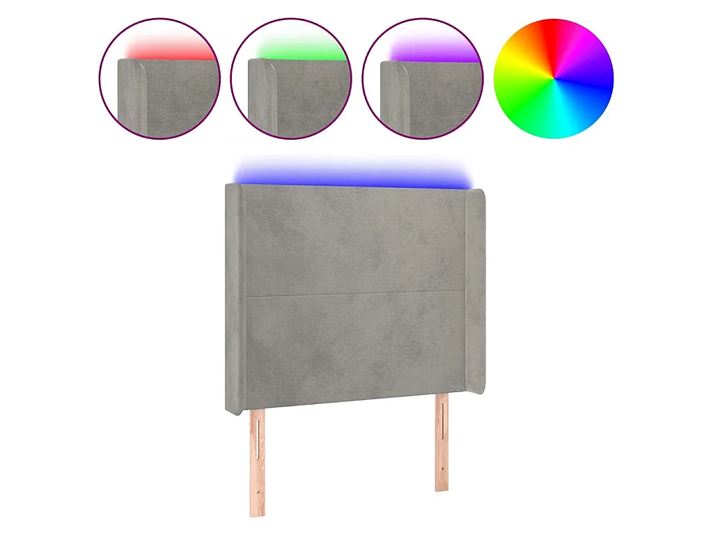 LED Kopfteil Hellgrau 83x16x118/128 cm Samt