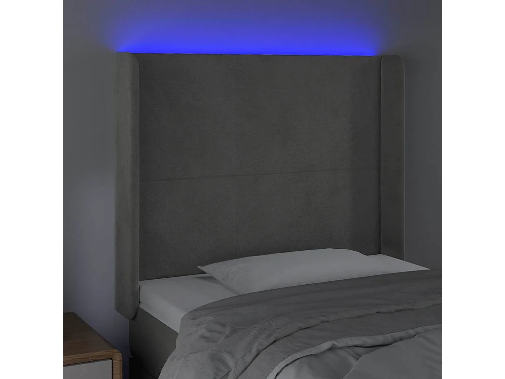 LED Kopfteil Hellgrau 83x16x118/128 cm Samt