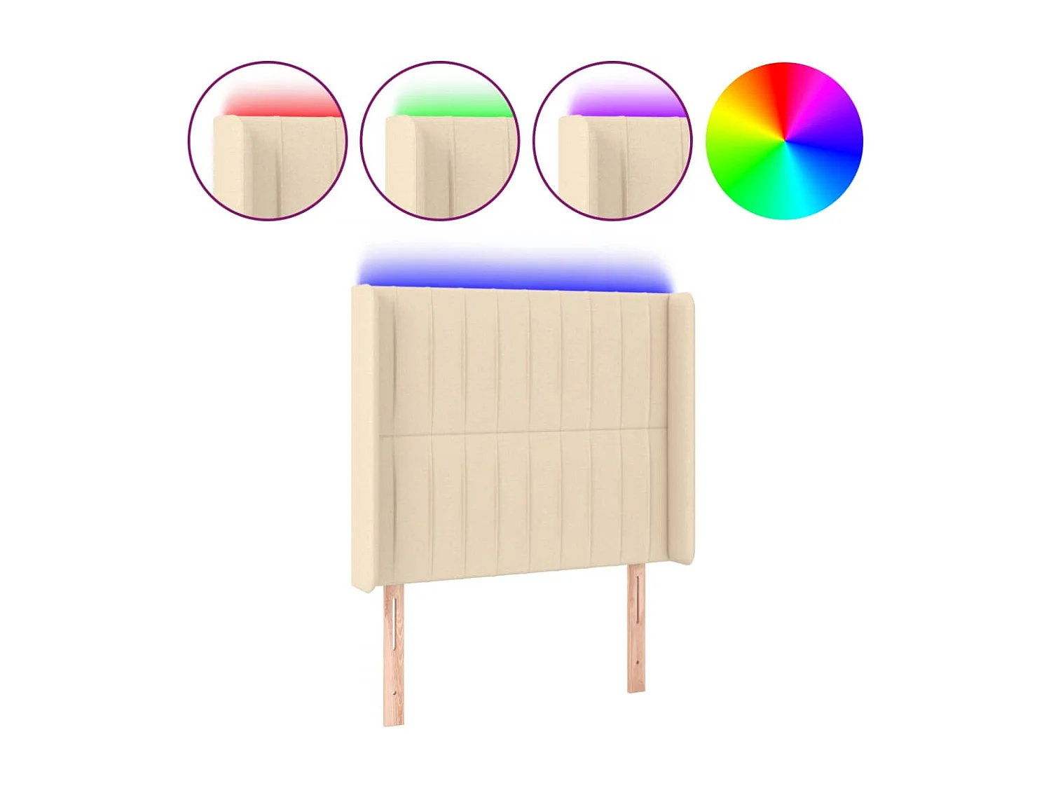 Cabecero con LED de tela color crema 93x16x118/128 cm