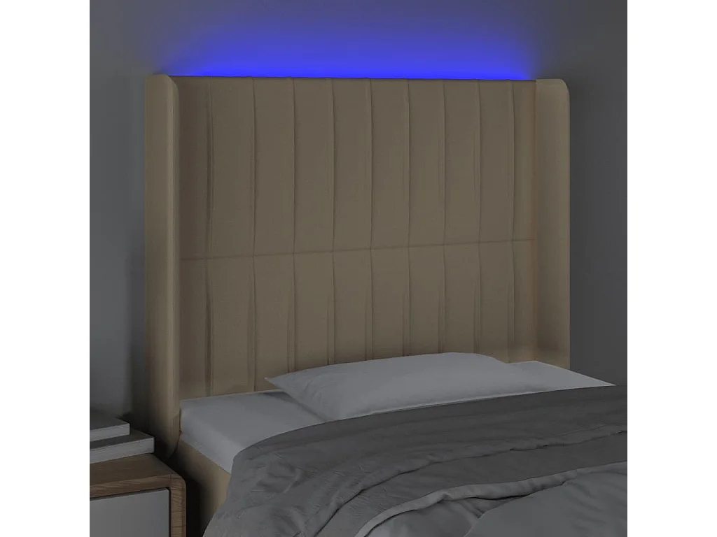 Cabecero con LED de tela color crema 93x16x118/128 cm