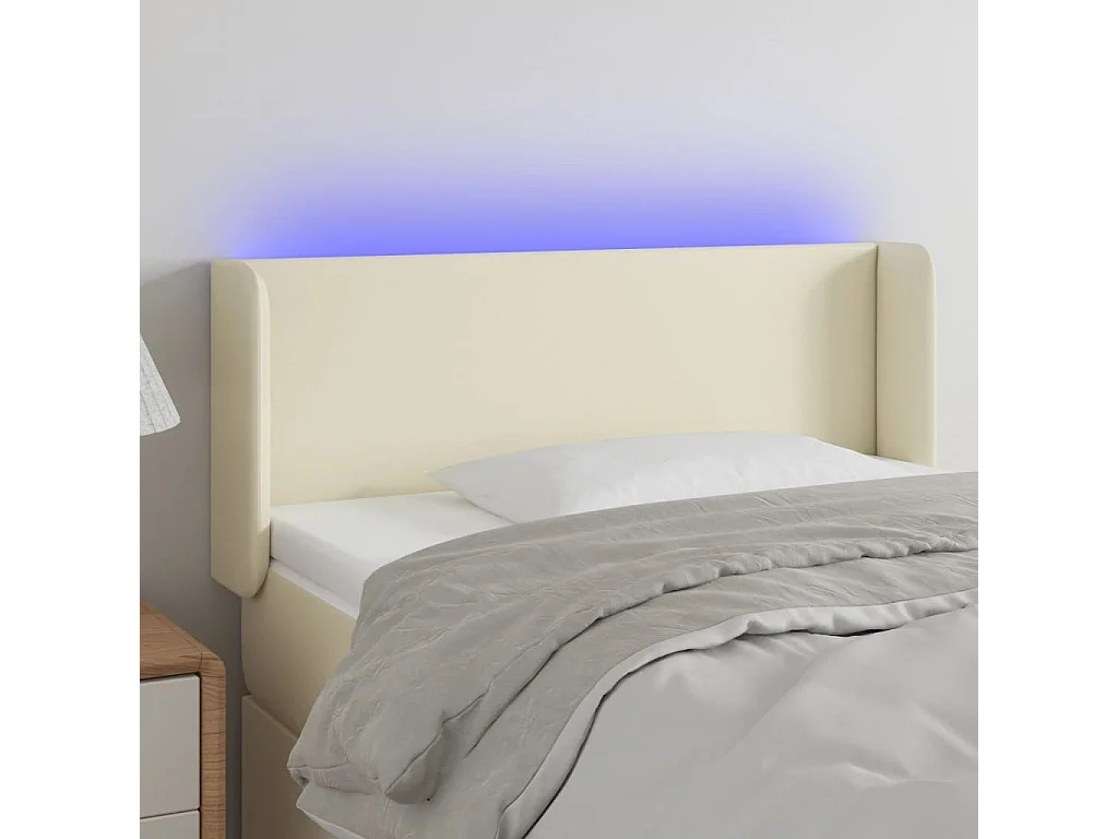 Cabeceira de cama c/ LED 93x16x78/88 cm couro artificial crème