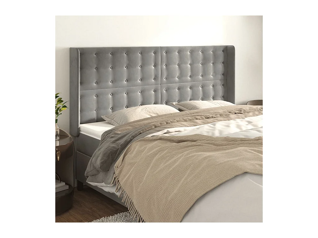 Tête de lit avec oreilles Gris clair 163x16x118/128 cm Velours