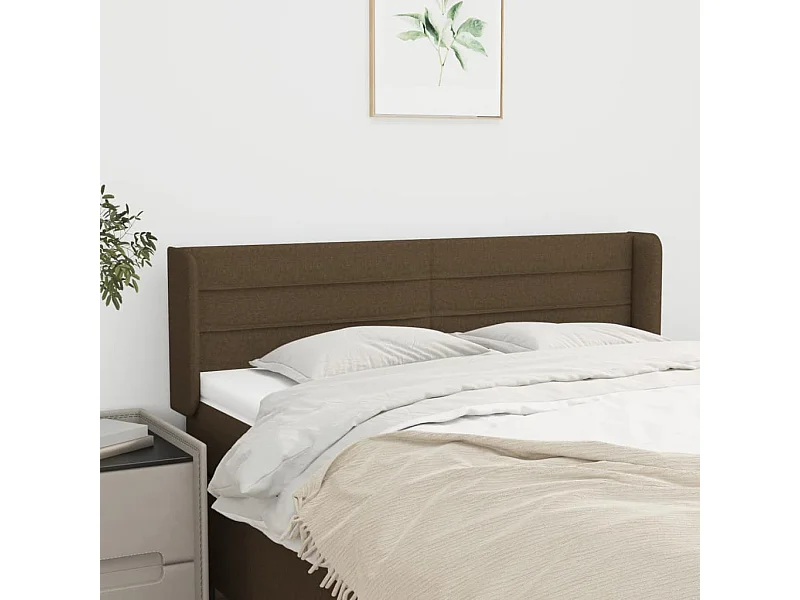 Tête de lit avec oreilles Marron Foncé 147x16x78/88 cm Tissu