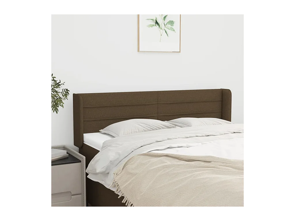 Tête de lit avec oreilles Marron Foncé 147x16x78/88 cm Tissu