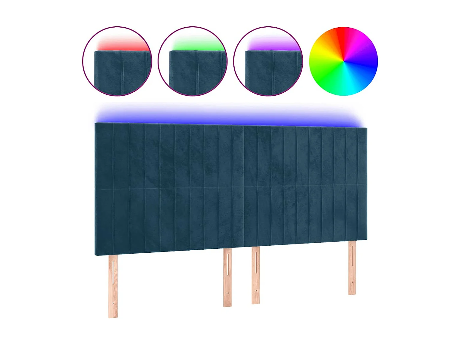 Hoofdbord LED 160x5x118/128 cm fluweel donkerblauw