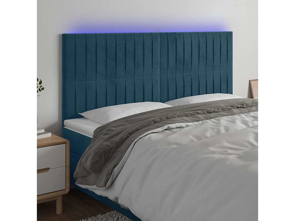 Hoofdbord LED 160x5x118/128 cm fluweel donkerblauw