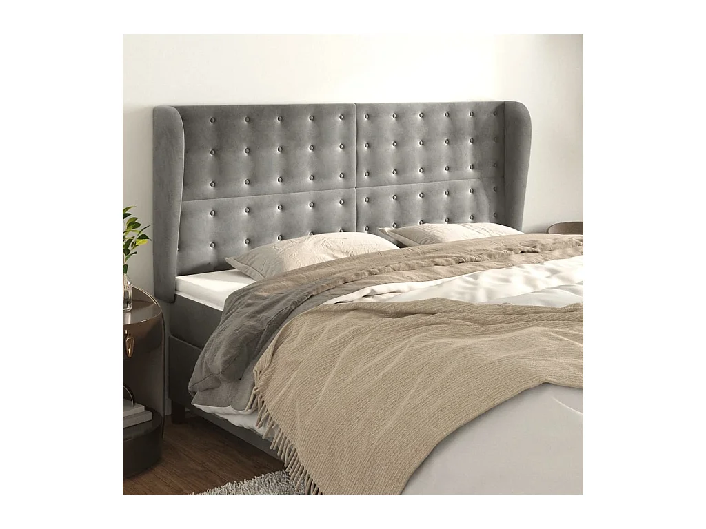 Tête de lit avec oreilles Gris clair 163x23x118/128 cm Velours