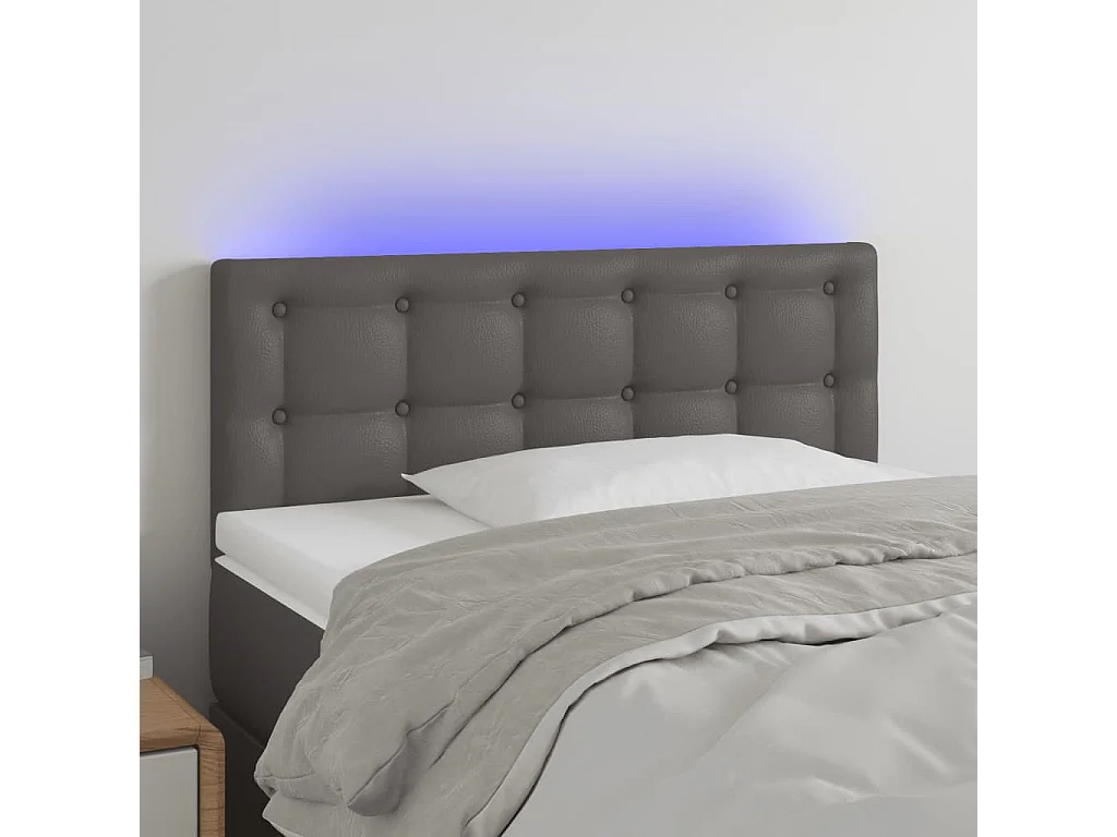 Cabecero con LED cuero sintético gris 100x5x78/88 cm
