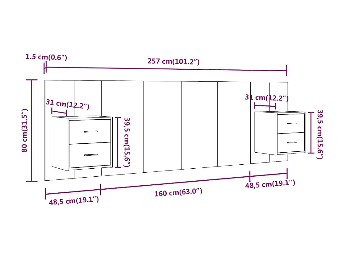 Tête de lit avec armoires Chêne sonoma Bois d'ingénierie