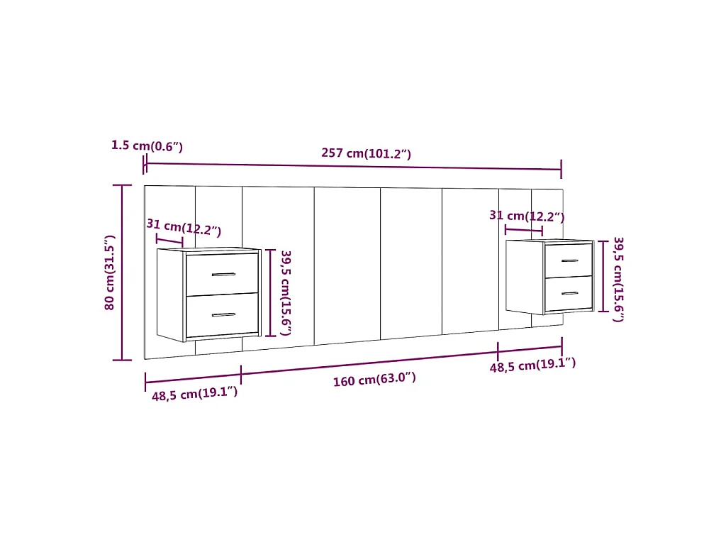 Hoofdbord met kastjes bewerkt hout sonoma eikenkleurig