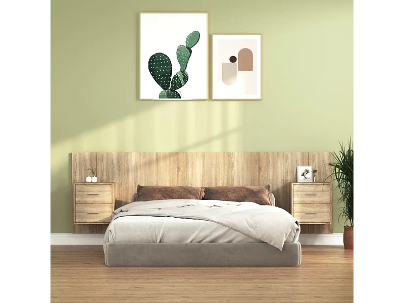 Hoofdbord met kastjes bewerkt hout sonoma eikenkleurig