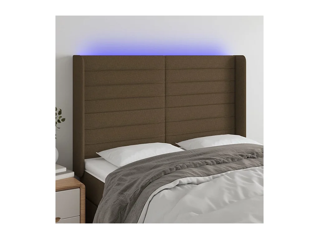 Hoofdbord LED 147x16x118/128 cm stof donkerbruin