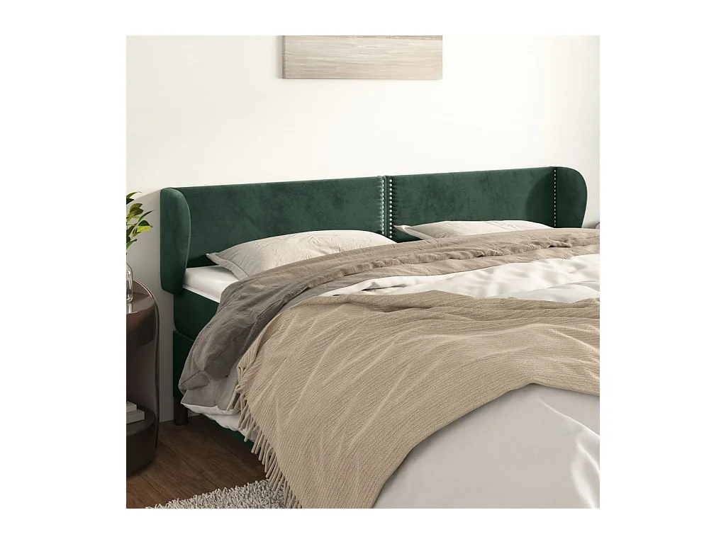 Tête de lit avec oreilles Vert foncé 203x23x78/88 cm Velours