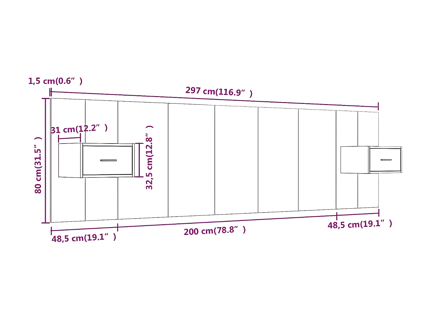 Tête de lit avec armoires Blanc Bois d’ingénierie