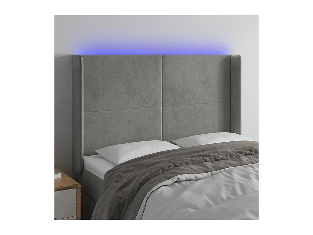 Tête de lit à LED Gris clair 147x16x118/128 cm Velours
