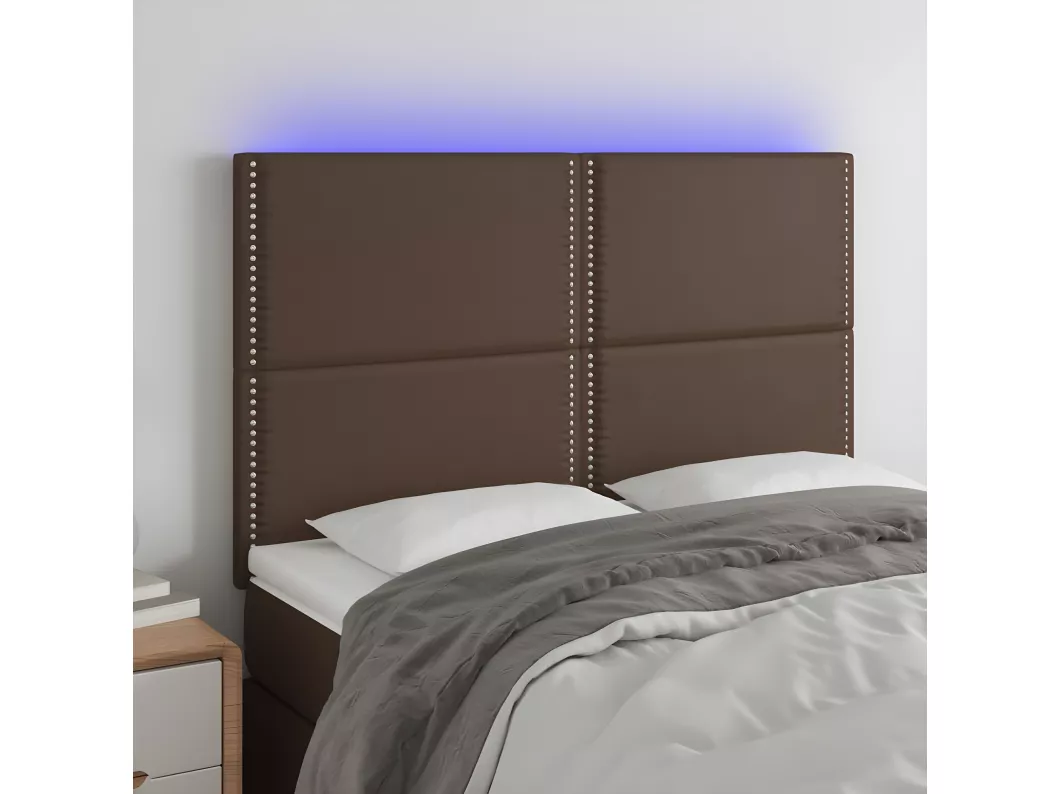 Kauf Unique LED Kopfteil Braun 144x5x118/128 cm Kunstleder